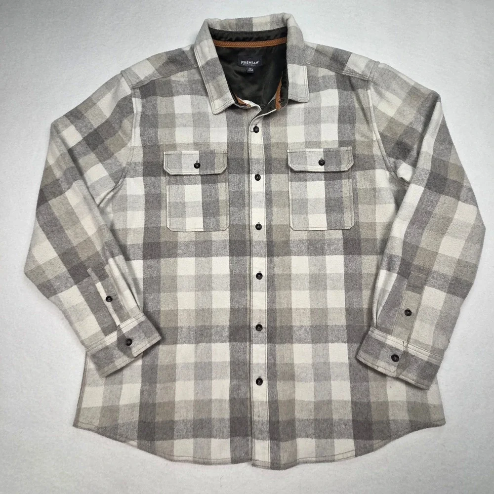 Jeremiah Flannel Shirt‎ Mens XL Gray Plaid Wool Blend Long Sleeve Button Up